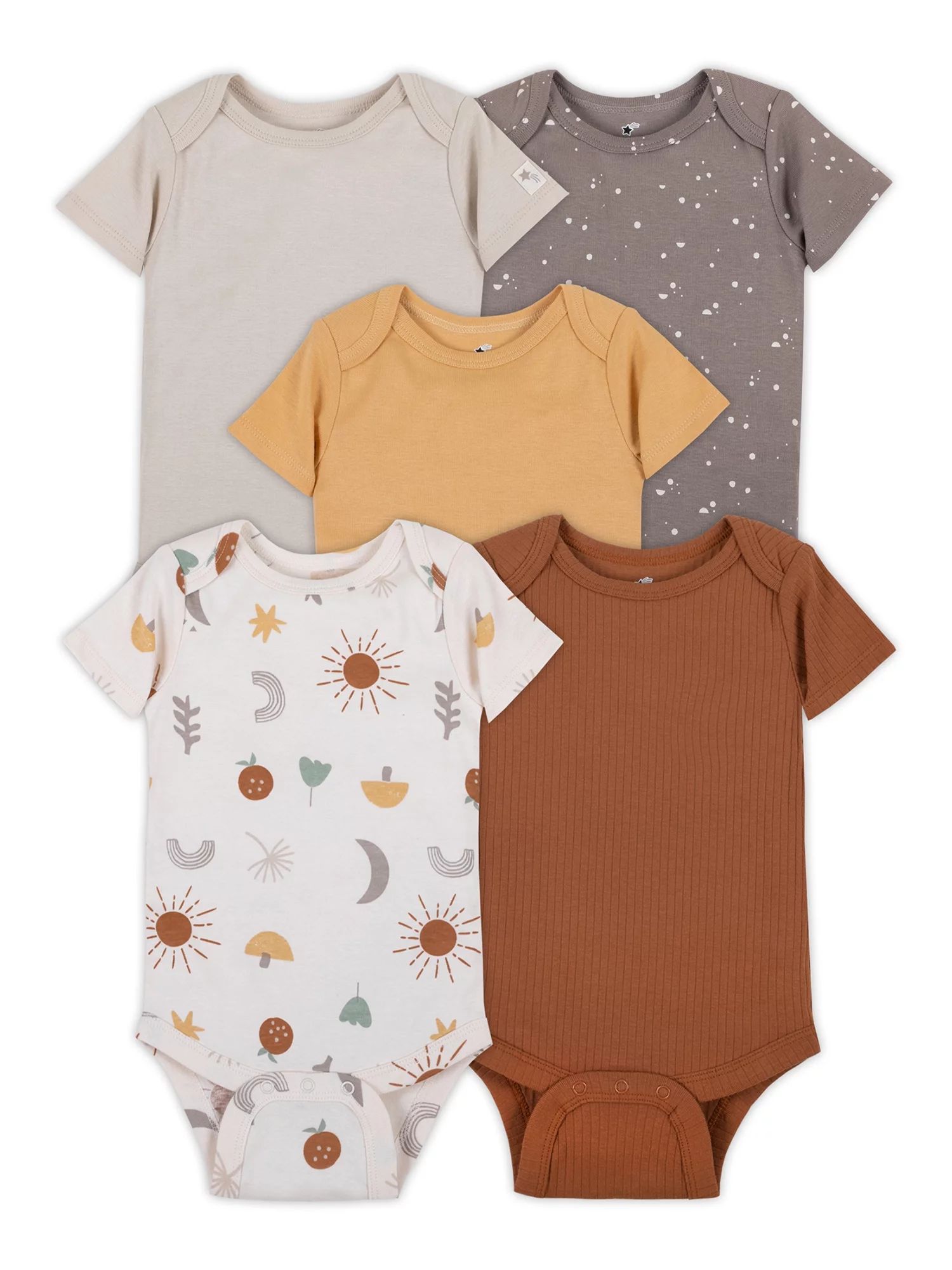 Little Star Organic Baby Unisex 5Pk Short Sleeve Bodysuits, Size Newborn-24M | Walmart (US)