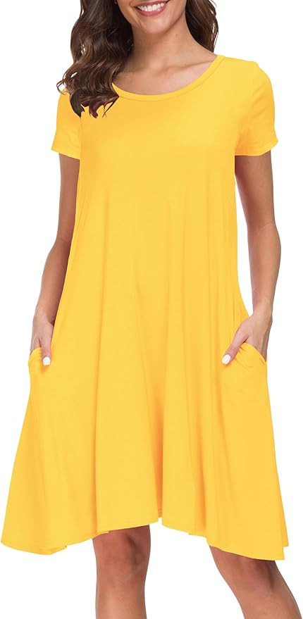 Afibi Womens Short Sleeve Loose Pockets Dress Casual Swing T-Shirt Dresses | Amazon (US)