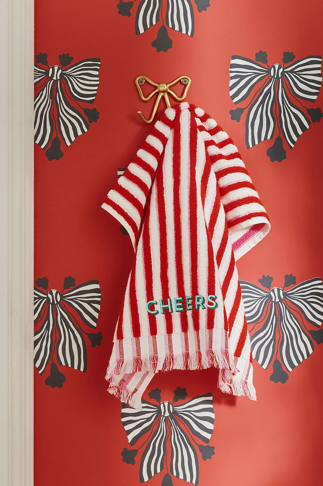 Holiday Striped Embroidered Hand Towel | Anthropologie (US)