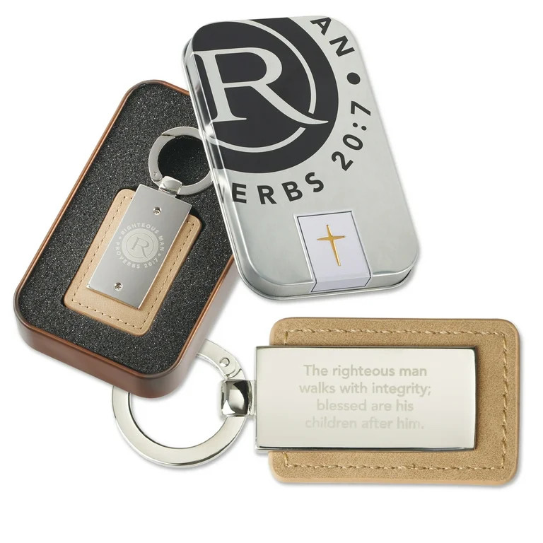 Brown Faux Leather Keychain  Righteous Man \u2013 Proverbs 20:7  Christian Gifts for Men | Walmart (US)