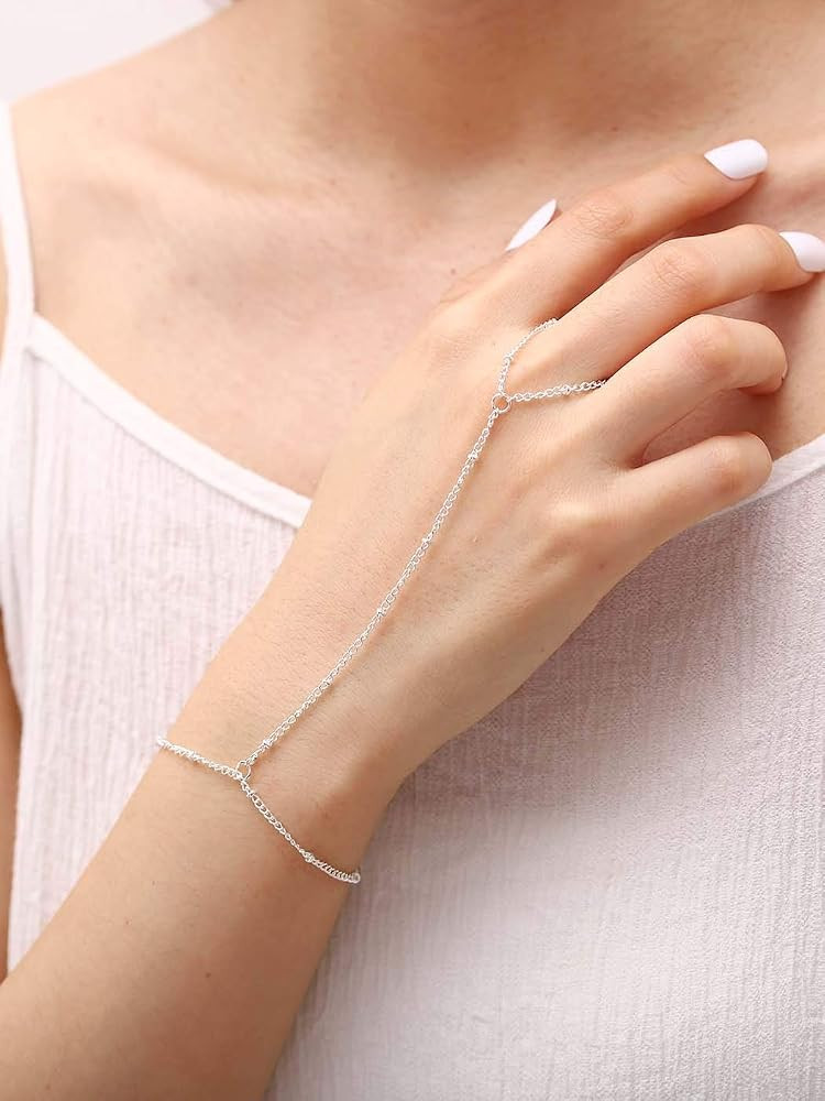 Obmyec Simple Hand Chain Beaded Finger Chain Bracelets Delicate Slave Bracelet for Women and Girl... | Amazon (US)