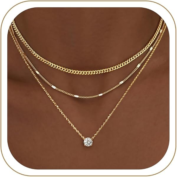 WomenGifts Layered Gold Necklaces for Women, 14K Gold Sterling Silver Plated Dainty Pendant Neckl... | Amazon (US)
