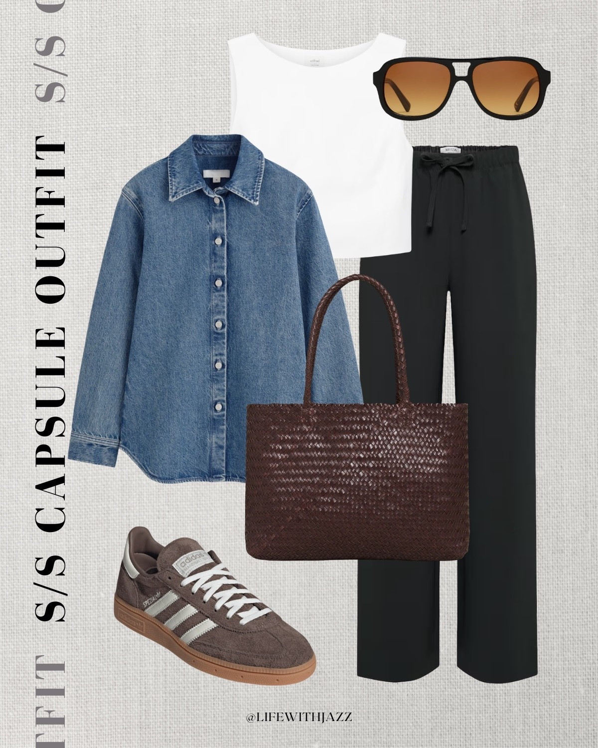 Spring & summer capsule outfit

Denim shirt / white boxy tank / black aritzia lodge pants / Madewell woven tote / adidas handball spezial sneakers /ssc26 

#LTKootd #LTKSeasonal
