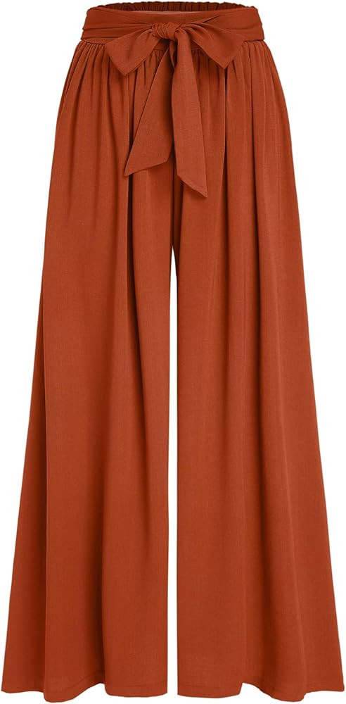 CIDER High Rise Bowknot Shirred Wide Leg Trousers | Amazon (US)