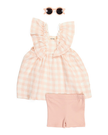 Toddler Girl 2pc Gingham Dress Biker Short Set With Sunglasses | TJ Maxx