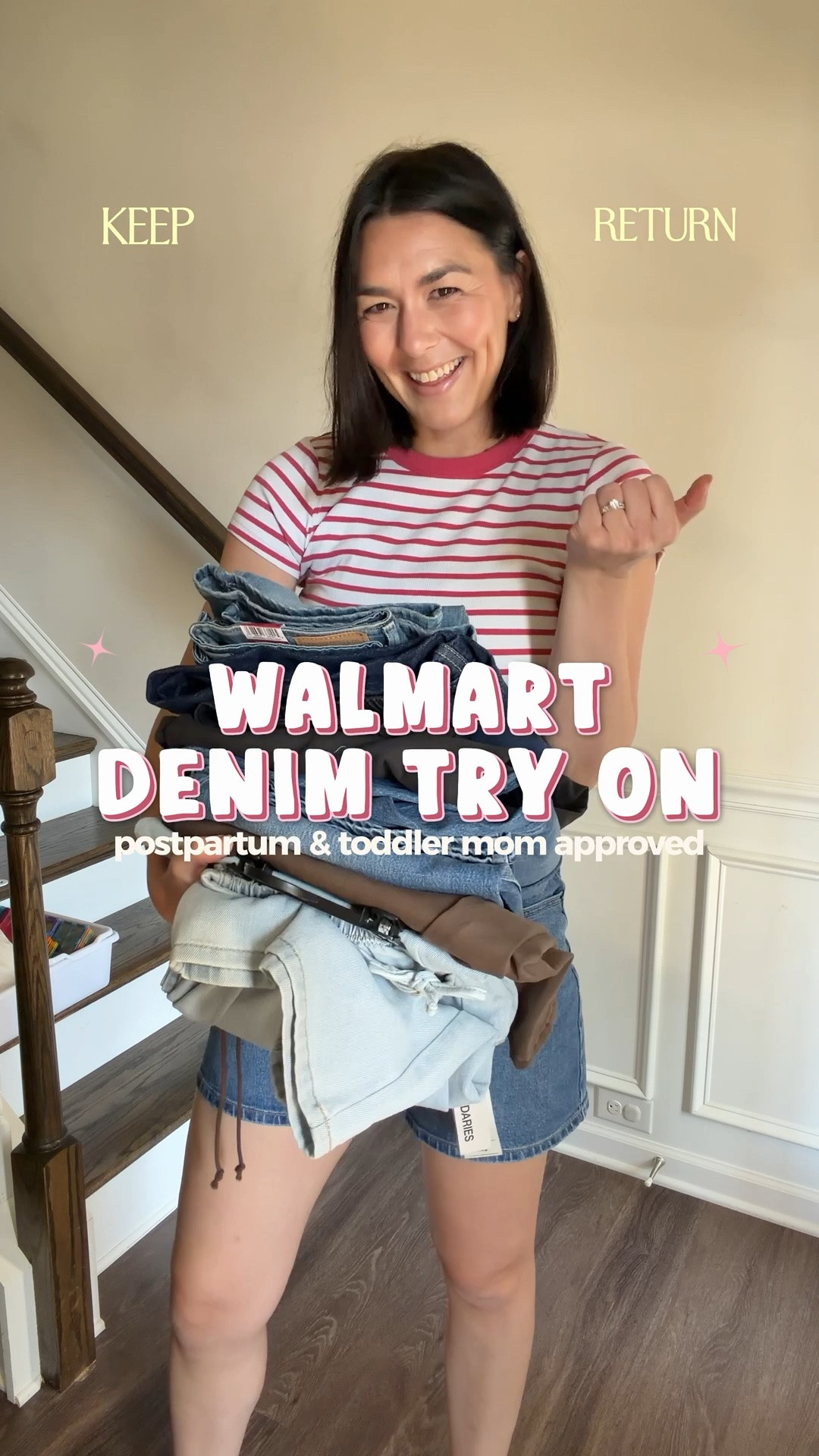 Walmart denim try on - postpartum & toddler mom approved! Also petite & tall/long options as well 👏🏼🙌🏼

Wearing medium in my striped tshirt. I recommend sizing up one in denim shorts (also Walmart!) 

1. Levi’s come in 5 washes in sizes 2-20 in short, full, and long lengths. I’m wearing Sunrise Peak in 6 long (runs TTS). Has some stretch and very comfy!

2. Free Assembly wide leg jeans come in 2 color options in sizes 0-18. I’m wearing a 4 long in the color Obsidian wash. More of a stiff denim and so flattering! Run TTS / size down if between sizes. 

3 & 4. No Boundaries Drawstring Wide Leg jeans come in black and brown. More of a low/mid rise fit. Elastic waistband with functional drawstring so adjustable fit! Comes in XXS-4X. I’m wearing a size medium in both pairs. Definitely runs more baggy (tts if want baggy/ consider sizing down). 

5. Same Free Assembly wide leg jeans as 2nd pair but in size 6 regular length in the color Tinted Country. A little too short on me at 5’10” (prefer the 4 long pair I tried on second). Comes in petite/regular/tall length options. 

6. No Boundaries mini waistband wide leg pants - such a good price with an elastic waistband! Comes in sizes XXS-XXL in 6 different washes. I’m wearing a medium (runs big). I recommend sizing down if you don’t want super baggy. A little too big & too short on me at 5’10”. Very comfy elastic waistband though!

#LTKMidsize #LTKTall #LTKWorkwear