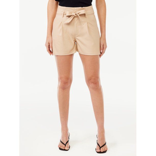 Sofia Jeans Women's Gabriela Relaxed Straight High Rise Faux Leather Shorts | Walmart (US)