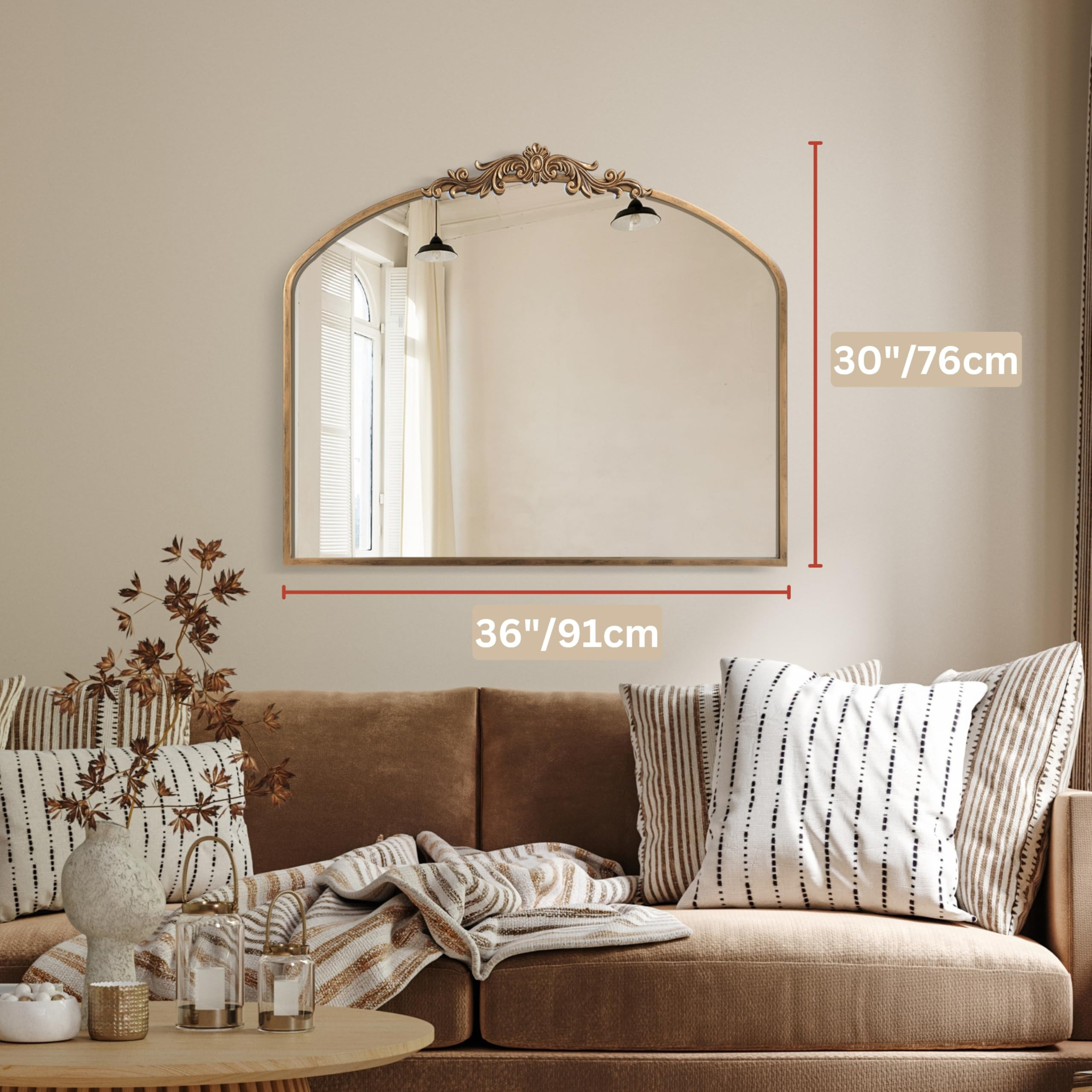 PERFNIQUE Vintage Mirror, 36" X 30" Arched Antique Baroque Mirror, Gold Traditional Wall Decor, Ornate Decor Anthro Look Alike Decor for Bathroom Living Room Fireplace Entryway Hallway | Amazon (US)