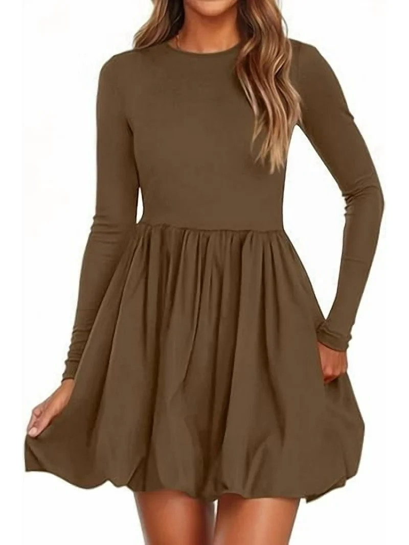 PRETTYGARDEN Fall Dresses for Women Casual Long Sleeve Bubble Cute Crew Neck A Line Mini Short Dr... | Walmart (US)