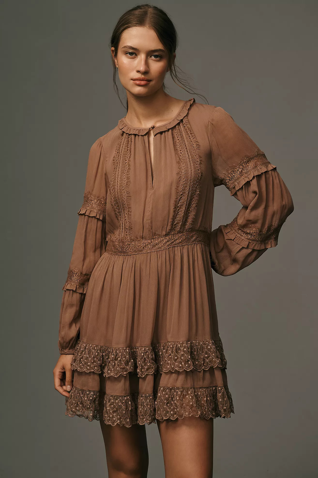 By Anthropologie Lace Pleated Mini Dress | Anthropologie (US)