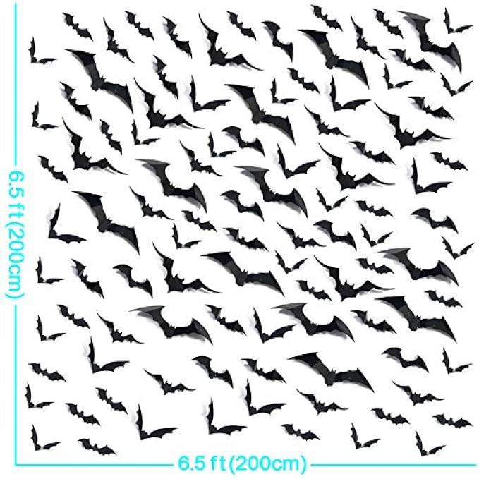 Ivenf Halloween Bat Wall Decals Stickers Decor, 100 Pack Extra Large 3D Bats Window Decals, Bat Hall | Amazon (US)