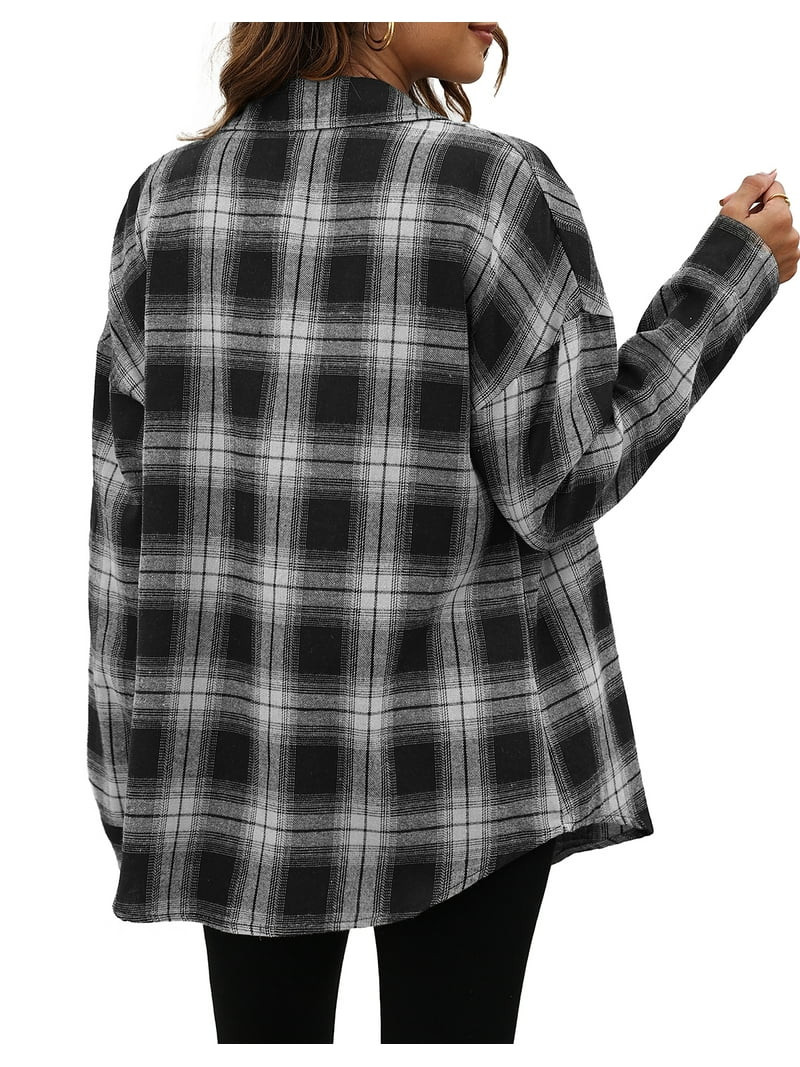 Fantaslook Plaid Flannel Shirts for Women Oversized Long Sleeve Button Down Shirts Blouses Tops | Walmart (US)