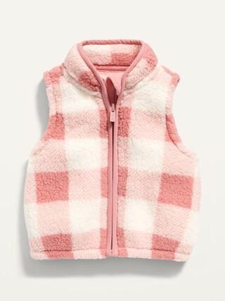 Unisex Pink Plaid Sherpa Vest for Baby | Old Navy (US)