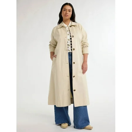 Free Assembly Women’s and Women's Plus Cotton Trench Coat, Sizes XS-4X | Walmart (US)
