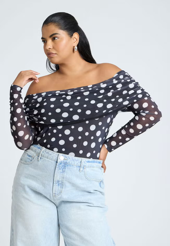 Off The Shoulder Polka Dot Top | Eloquii