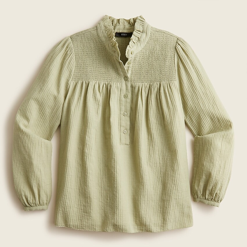 Long-sleeve smocked gauze top | J. Crew US