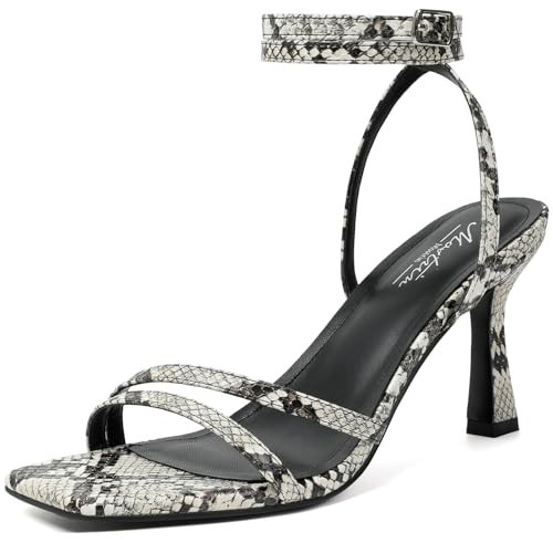 Mostrin Snake Print Sandals for Women - Strappy Ankle Strap Lace Up Square Open Toe Stiletto High Heel for Wedding, Prom, Party, Daily - Size 11.5 | Amazon (US)