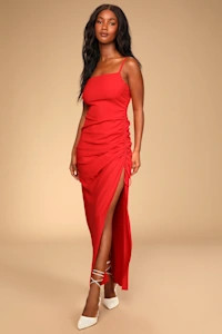 Love You Like I Do Red Ruched Drawstring Maxi Dress | Lulus (US)