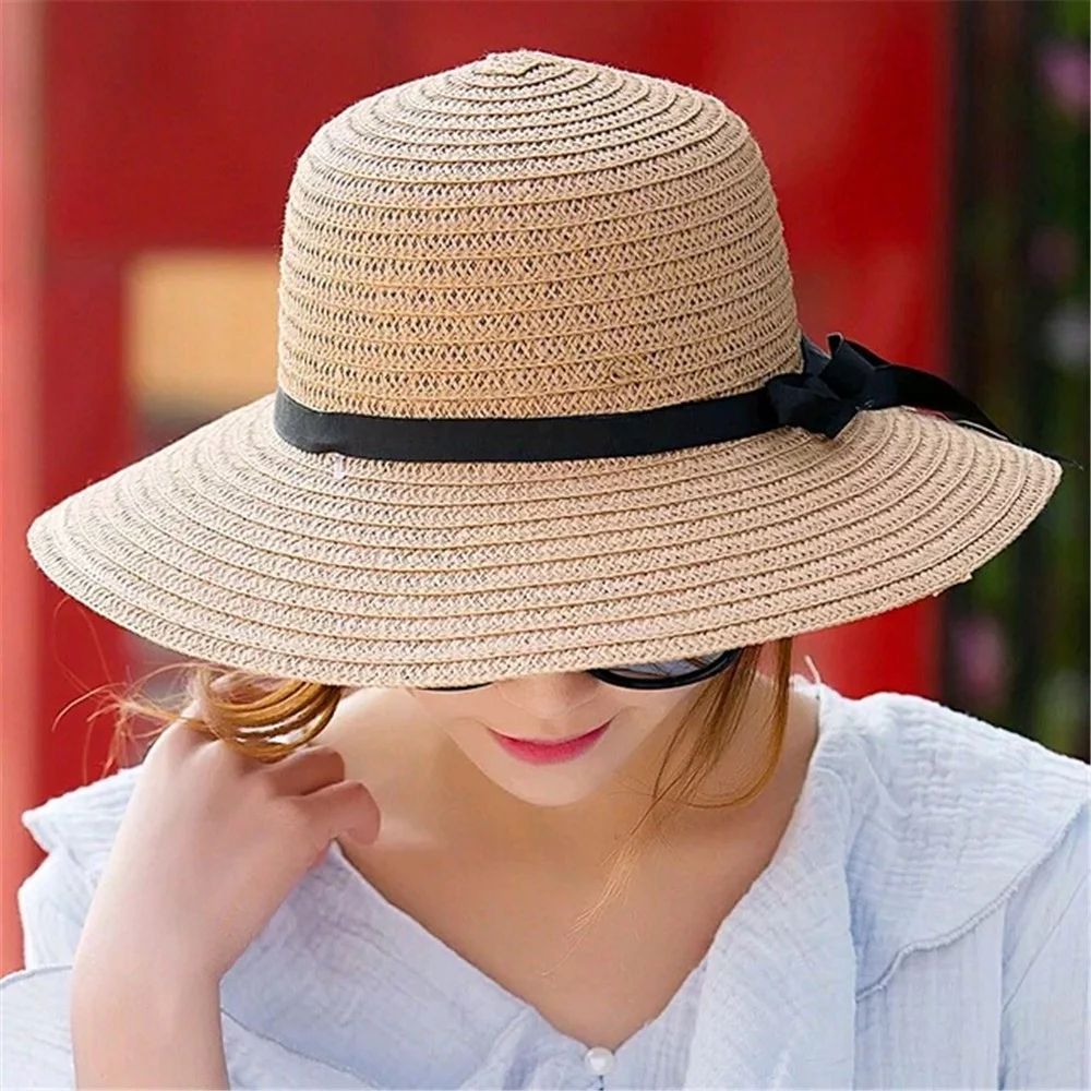 AOOCHASLIY Hats for Women Clearance Summer Foldable Ladies Bowknot Straw Beach Sun Protection Hat... | Walmart (US)