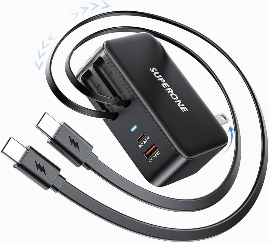 SUPERONE 4 in 1 Retractable Wall Charger with Dual USB C Cables, 78W Fast Charging iPhone 17 Retr... | Amazon (US)