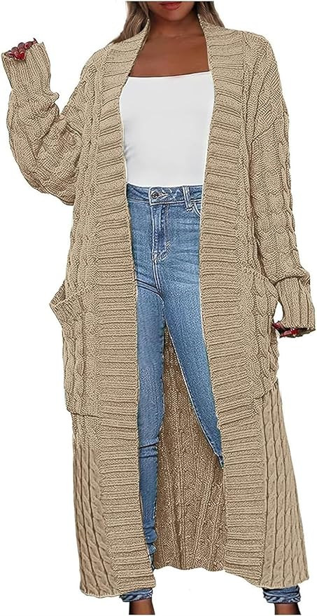 Womens Long Cardigan Sweater Open Front Long Sleeve Chunky Cable Knit Duster Outerwear Maxi Jacke... | Amazon (US)