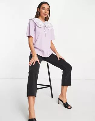 Neon Rose oversized T-shirt with double layer checkerboard collar | ASOS | ASOS (Global)