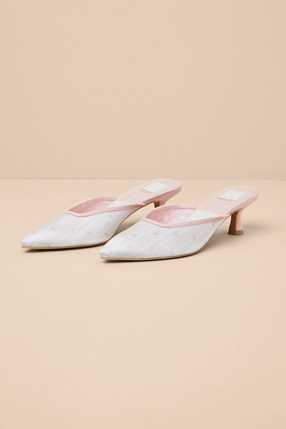 Cleo Pink Floral Satin Pointed-Toe Kitten Heel Pumps | Lulus