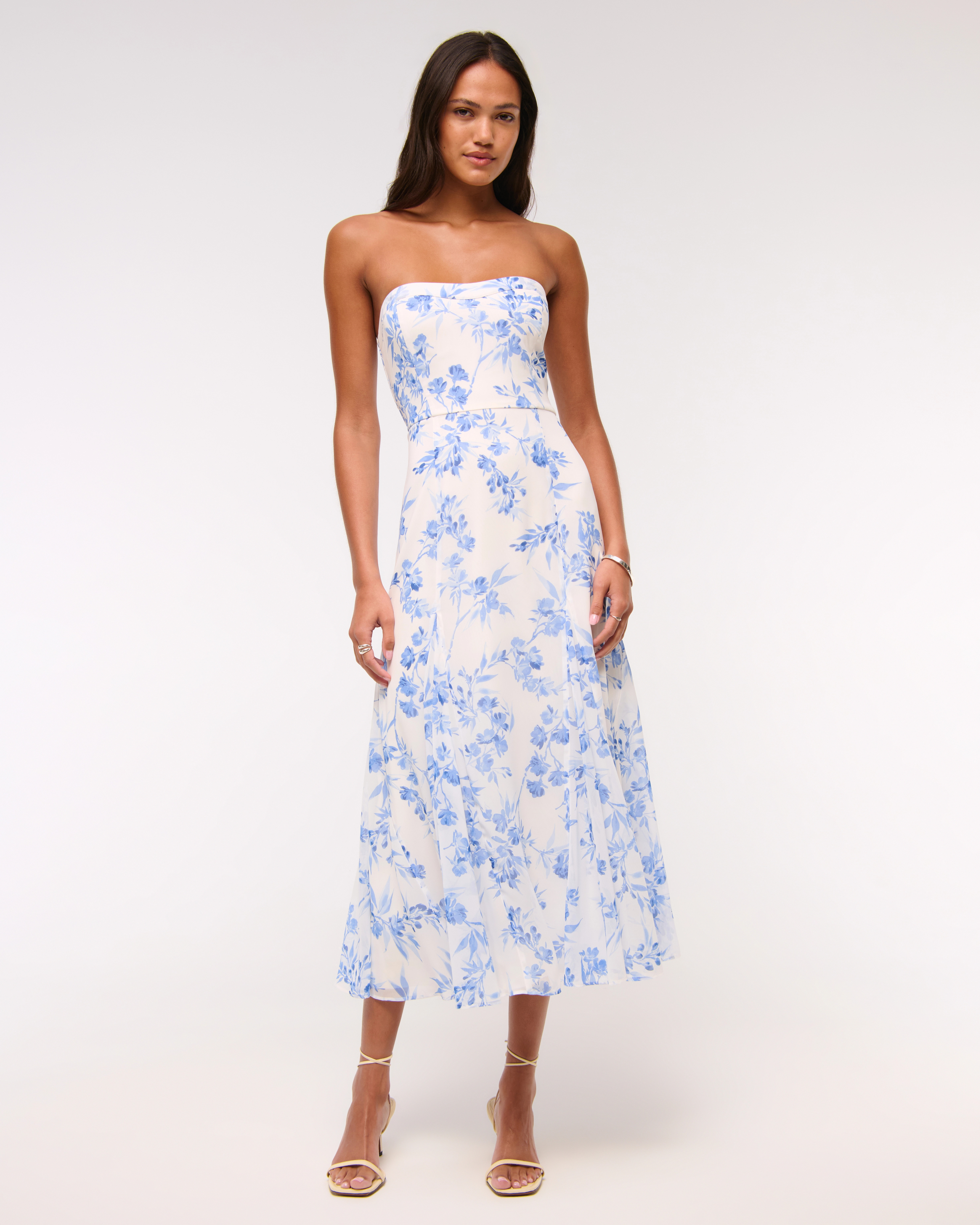 The A&F Camille Strapless Godet Midi Dress | Abercrombie & Fitch (US)