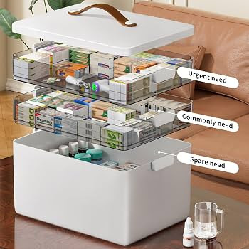 CTIME 3-Tier Medicine Organizer - Portable Medicine Cabinet with Leather Handle, Empty First Aid ... | Amazon (US)