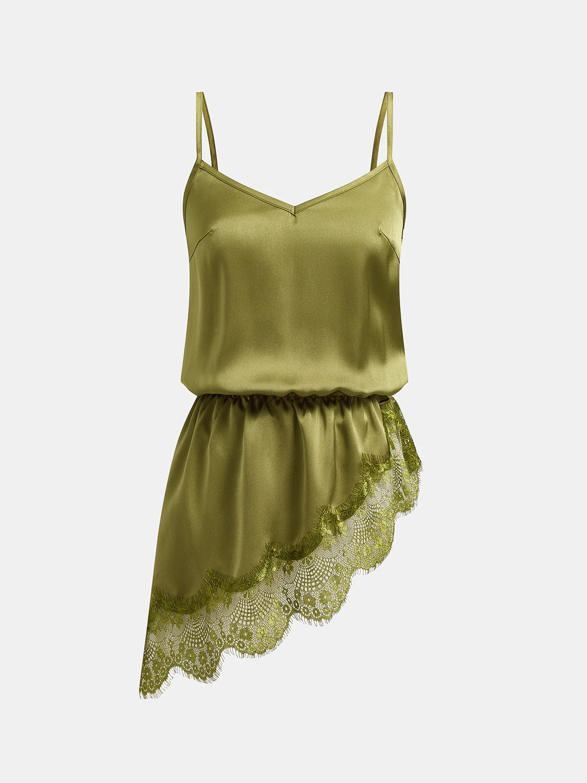 Lace Trim Asymmetrical Hem Satin Cami Top | Commense