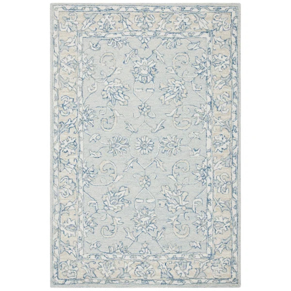Schmier Oriental Handmade Tufted Wool Area Rug in Gray/Navy | Wayfair Professional