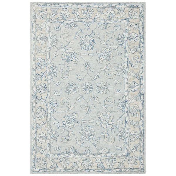 Schmier Oriental Handmade Tufted Wool Area Rug in Gray/Navy | Wayfair Professional