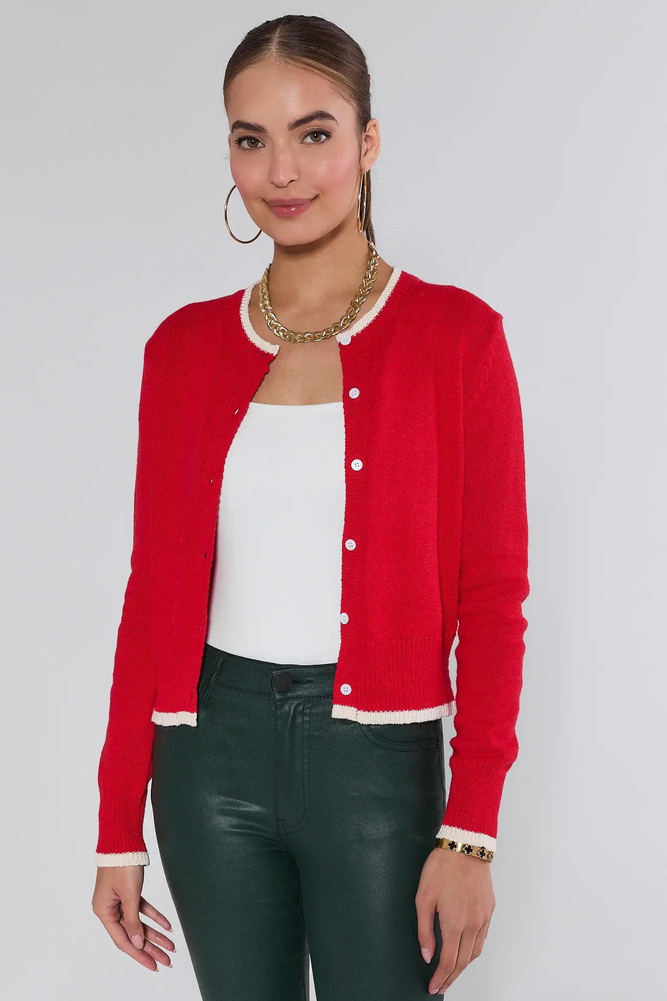 Karlie Red Contrast Trim Cardigan | Avara
