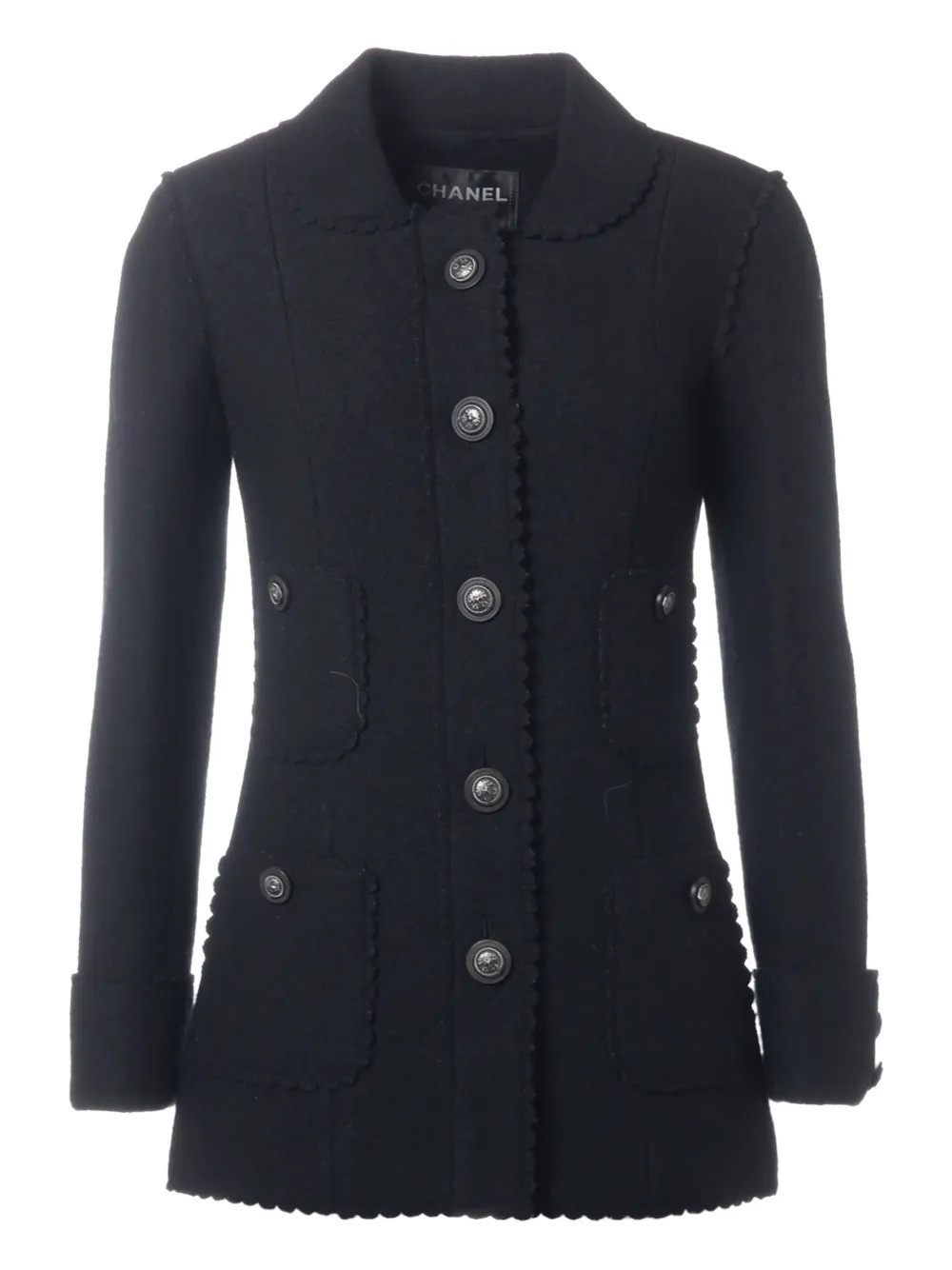 CHANEL Pre-Owned 2014 scalloped wool jacket - Black | Farfetch Global