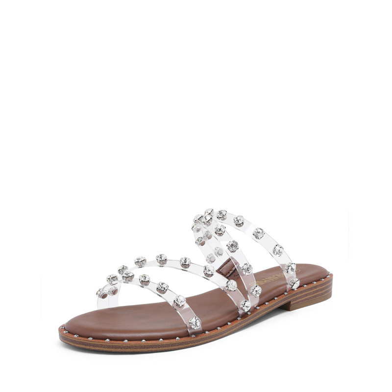 DREAM PAIRS Clear Studded Rhinestone Flat Sandals | Dream Pairs