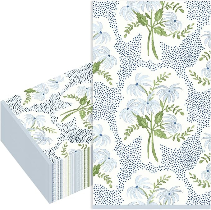 Stxy's Blue Floral Napkins (45ct) (Smudge Free & Food Grade Ink) Blue and White Floral Napkins Di... | Amazon (US)
