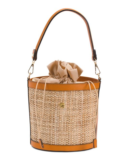 Made In Italy Raffia Drawstring Bucket Crossbody | TJ Maxx