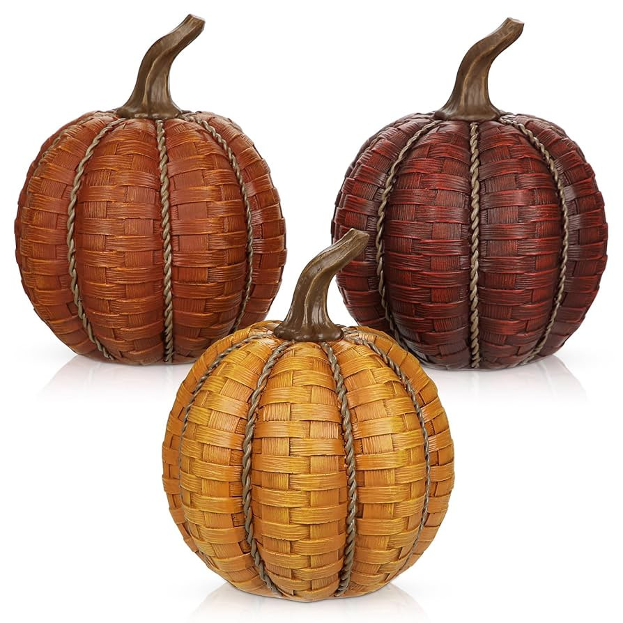 6 Inch Large Artificial Pumpkins, 3 Pcs Fall Pumpkin Decor Orange Clay Brown Dark Red Faux Resin ... | Amazon (US)