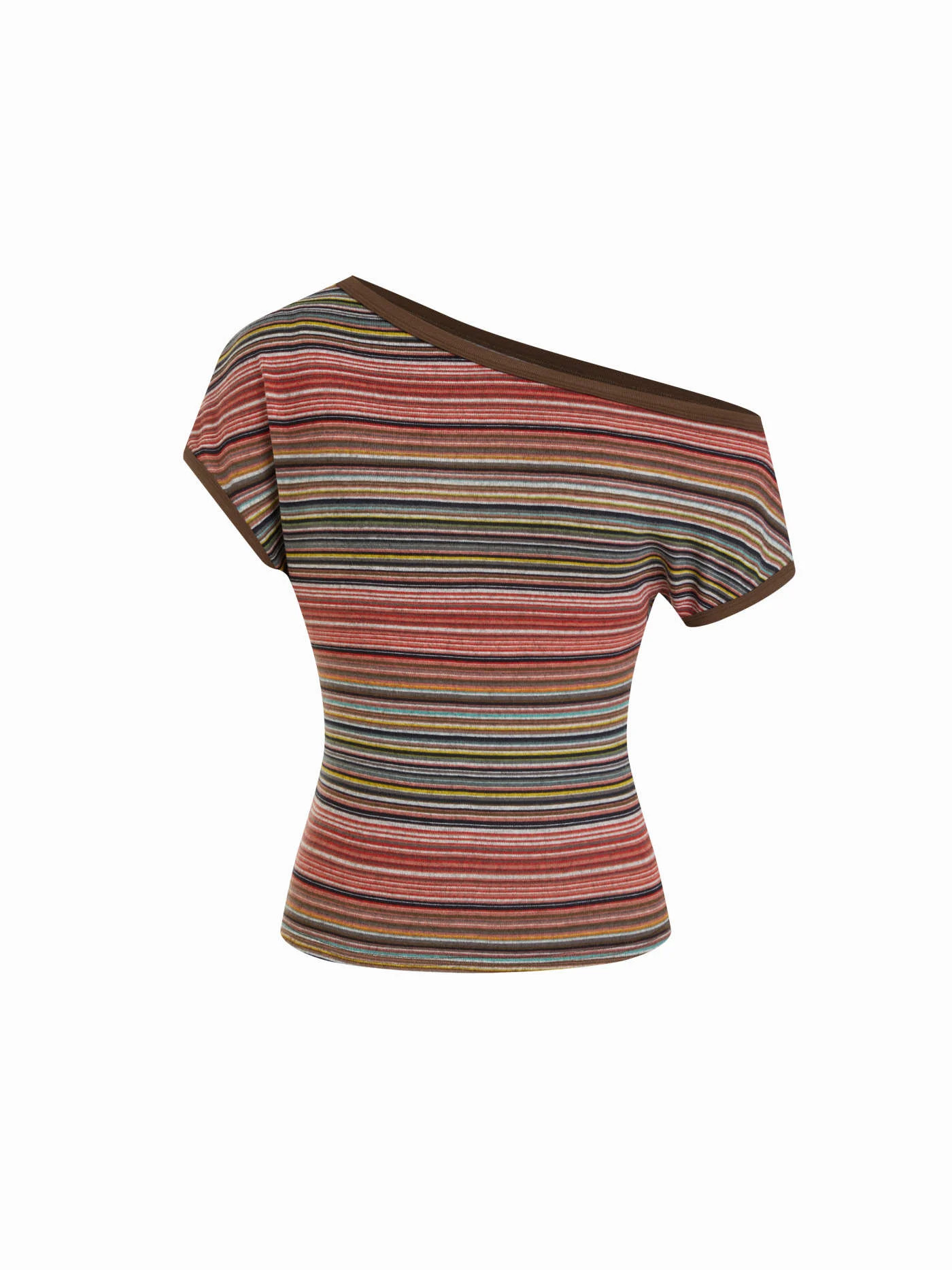 Striped Asymmetrical Neck Short Sleeve Top $24.90Flash Shipping | Cider
