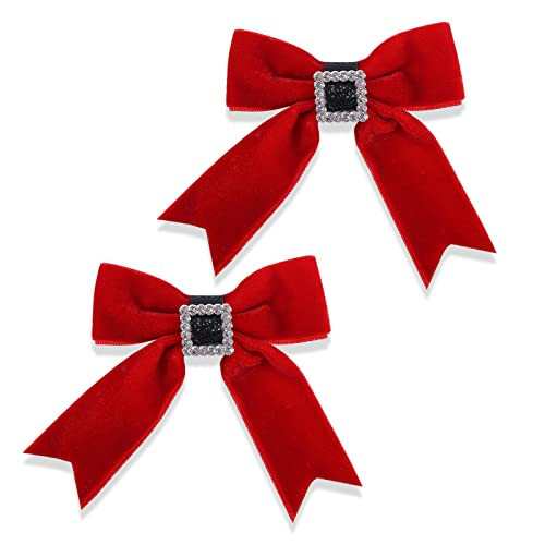 Red Velvet Hair Bows,Christmas Valentine School Hair Clips with Rhinestones,Handmade Small Bowknot Hair Accessories for Toddler Kids Girls New Year Decor | Amazon (US)