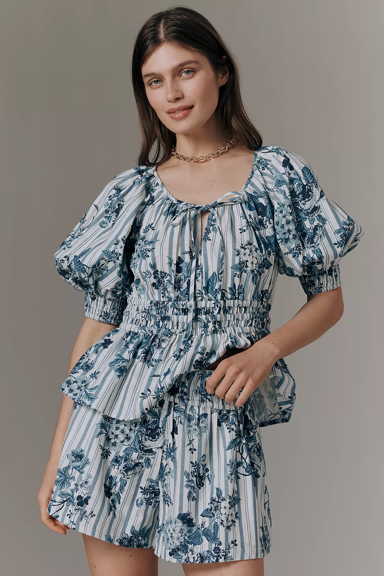 The Somerset Printed Linen Cotton Shorts | Anthropologie (US)