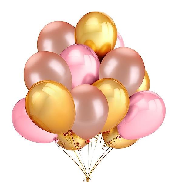 50 Pack 12 Inch 2.8g/pc Thicken Round Metallic Pearlescent Latex Balloons - Shining Gold & Rose G... | Amazon (US)