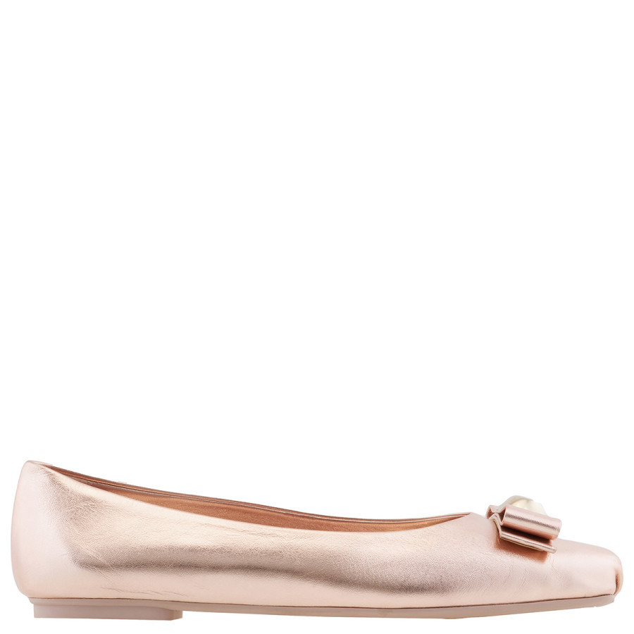 Ferragamo Ladies Metallic Leather Vara Bowl Ballet Flats | Jomashop.com & JomaDeals.com