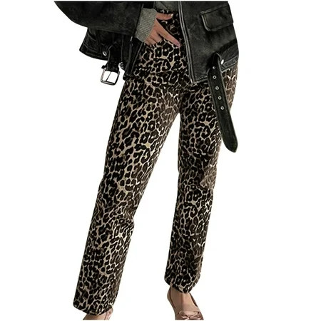 Fashion Leopard Print Jeans for Women High Waisted Stretchy Wide Leg Denim Pants Multiple Leopard Types(Plus Size) | Walmart (US)