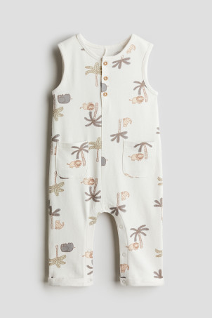 Patterned Cotton Jumpsuit - Round Neck - Sleeveless - White/striped - Kids | H&M US | H&M (US + CA)