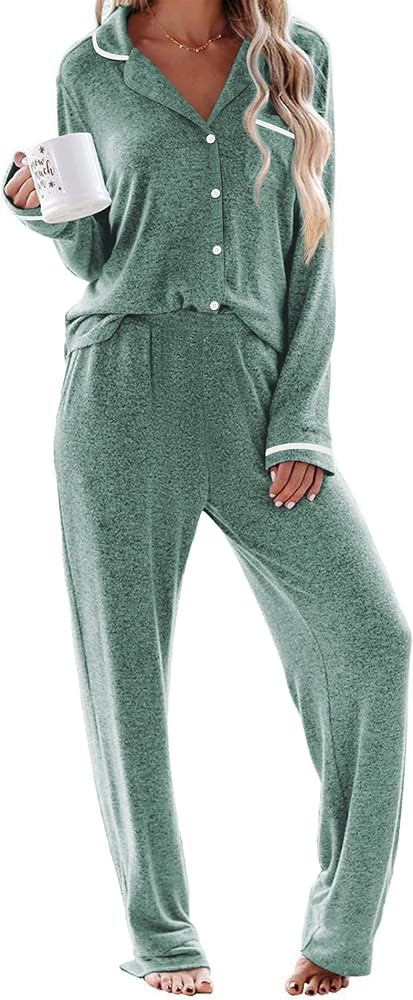 Ekouaer Women's Pajama Sets Long Sleeve Button Down 2 Piece Pjs Soft Lounge Sets Notch Collar Sle... | Amazon (US)