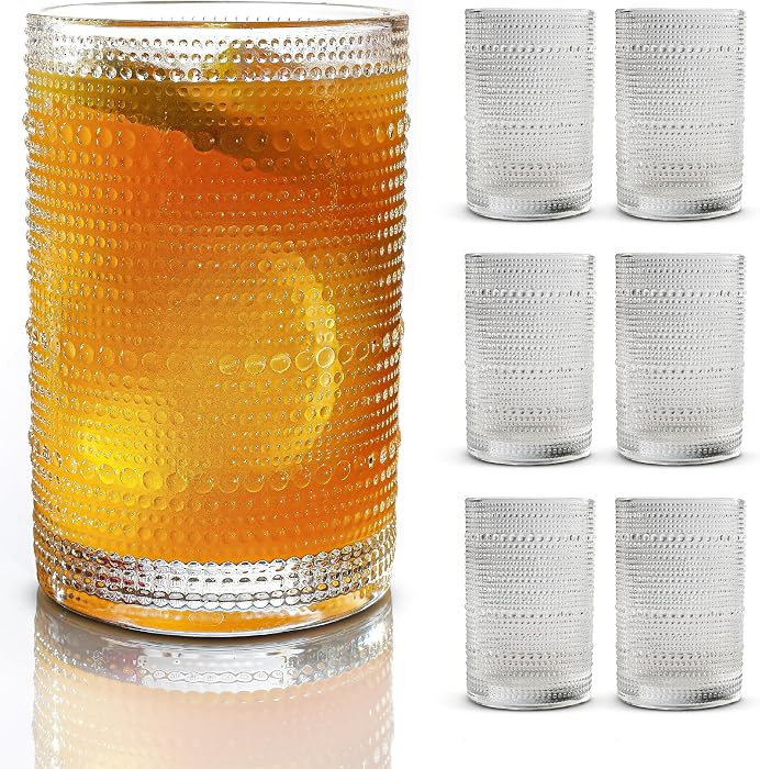 Hobnail Drinking Glasses, Vintage Glassware Set of 6, Vintage Drinking Glasses 16.2 oz, Bubble Glasses Drinking, Hobnail Glasses, Vintage Glass Cups, Jupiter Glasses for Juice, Soda, Beer, Whisky | Amazon (US)