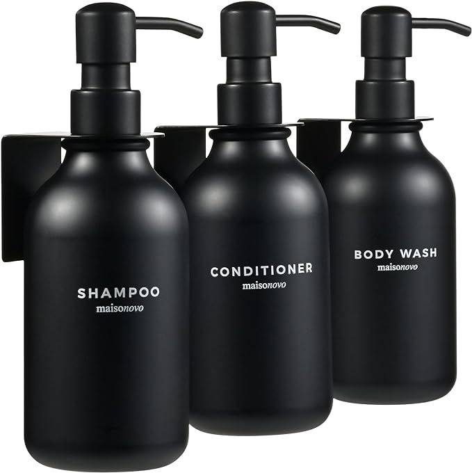 MaisoNovo Shampoo and Conditioner Dispenser with Wall Mounts | 16.9 fl oz Set of 3 Black Plastic ... | Amazon (US)