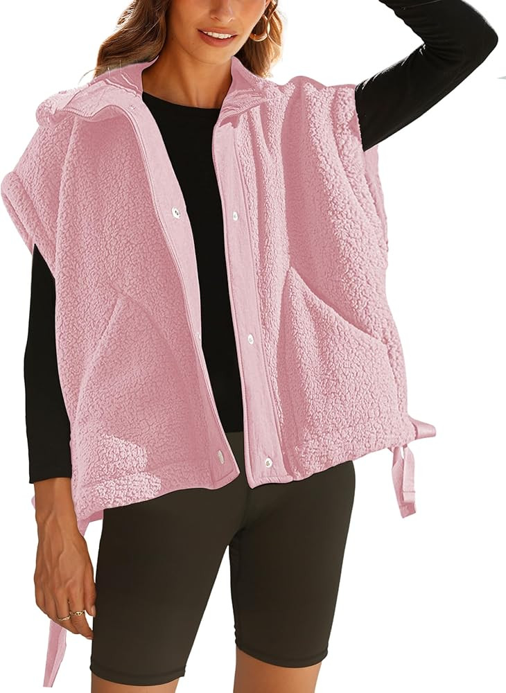 OPCAKM Women's Fuzzy Fleece Vest Oversized Sleeveless Sherpa Jacket Warm Button Down Gilet Outerw... | Amazon (US)