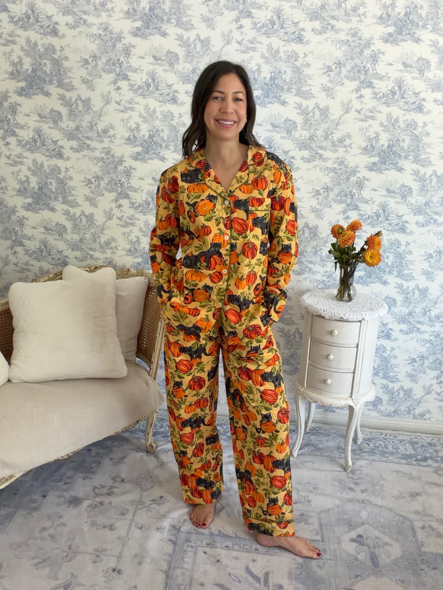 How charming are these? The Printfresh Pumpkin Prowl long pajamas are bringing a little whimsy to the evening routine. I love embracing seasonal dressing at home, and this playful pumpkin print is such a fun way to welcome autumn.

Beautiful pajamas are one of those small details that can elevate the everyday. Why save our favorite things only for going out? A lovely pair of pajamas can make an ordinary evening at home with a cup of tea and a good book, feel like a special occasion.

These would also make such a delightful gift for the autumn lover in your life. 🍂
Follow along for more cozy seasonal finds, feminine style, and inspiration for making everyday life feel special.

#Printfresh  #FallStyle #FallPajamas #PumpkinSeason

#LTKmorningroutine #LTKSeasonal #LTKHome